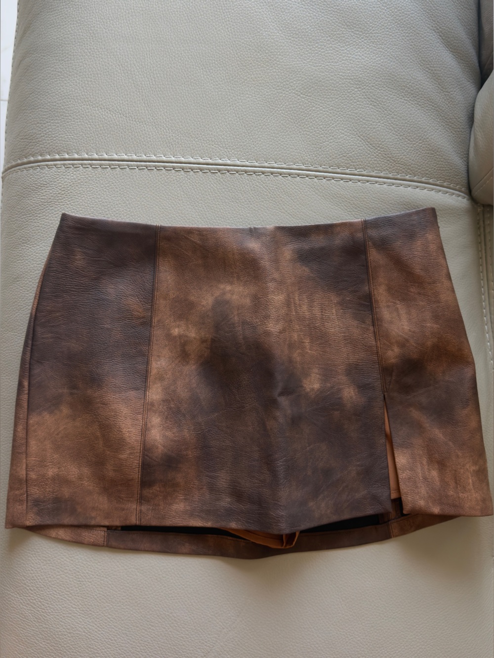 Brown wash Leather Mini skirt